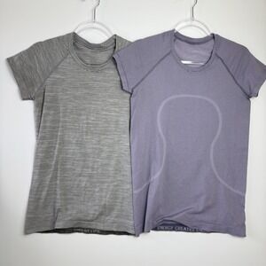 Lululemon Swiftly Tech Short Sleeve Shirts Women's Size 8 Stripe‎ Gray & Purple